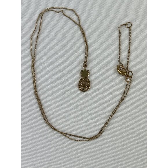 Gold Tone Pineapple Pendant Necklace 10" Adjustable Chain - Picture 3 of 6